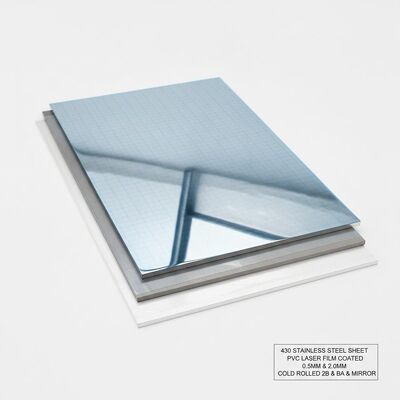 Tôle d'acier inoxydable 430 laminée à froid avec finition 2B BA miroir, revêtue d'un film laser PVC
